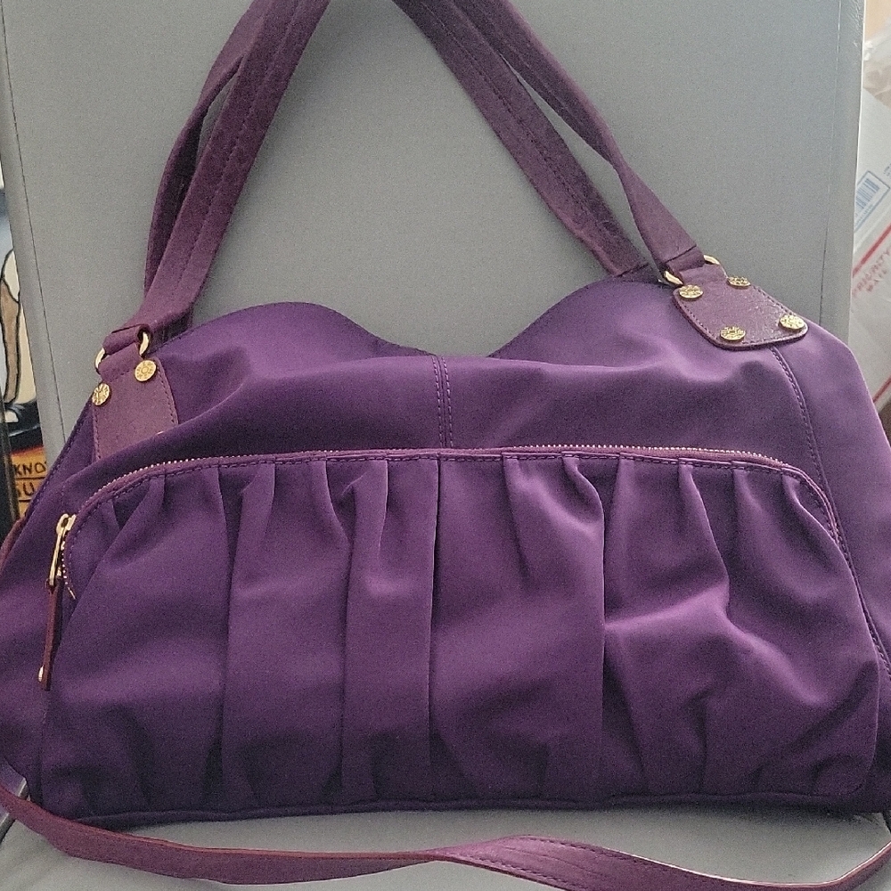 MZ Wallace Purple Gathered Pocket Shoulder Bag with Gold Hardware - Picture 2 of 9